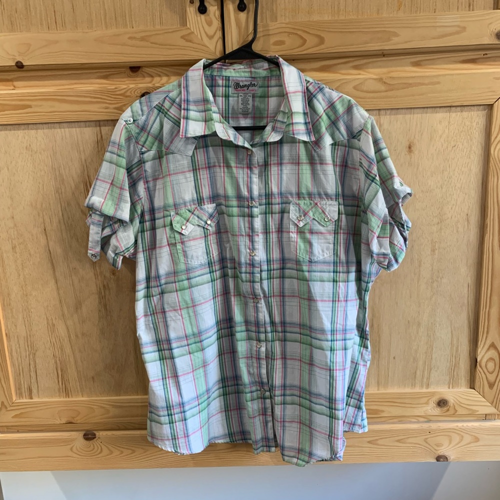 Wrangler plaid western rodeo button front shirt blouse size 3XL